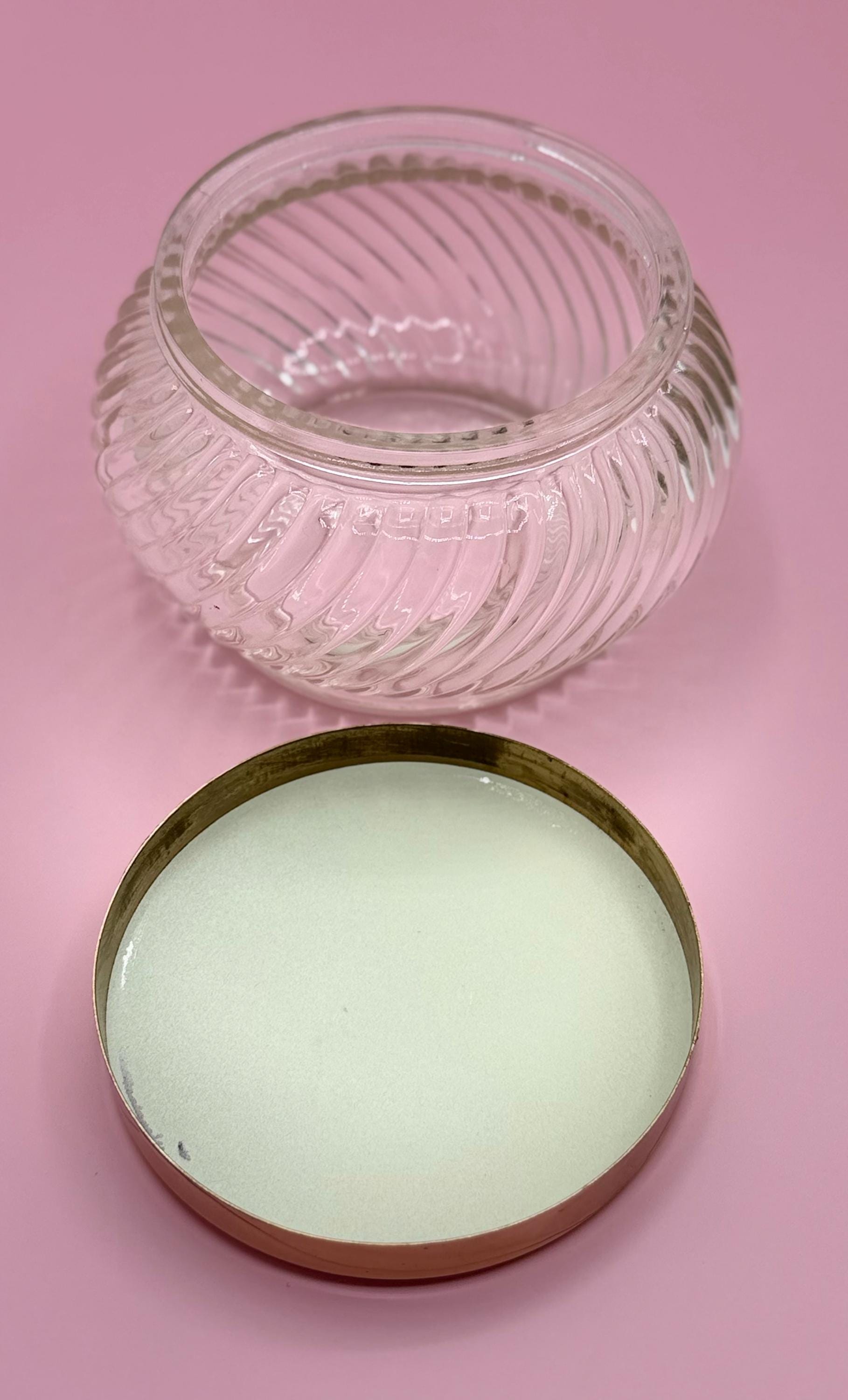 Vintage Collectible Vanity Powder Glass Jars - Heart Motif Ladies Dresser Jars