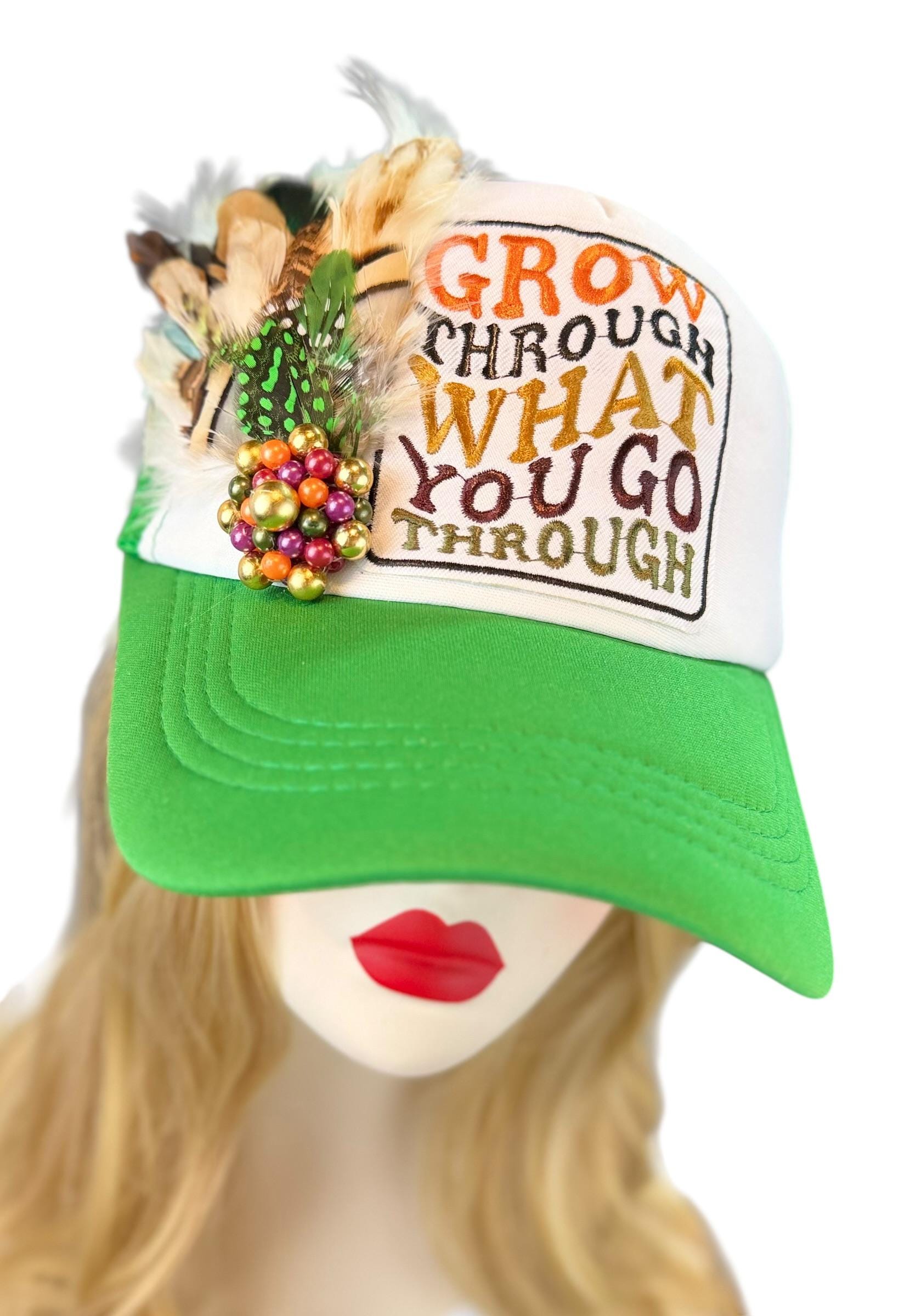 Inspirational Statement Message in Patchwork Embellished with Feathers & Jewels - Avant-Garde Fashionable Trucker Hat
