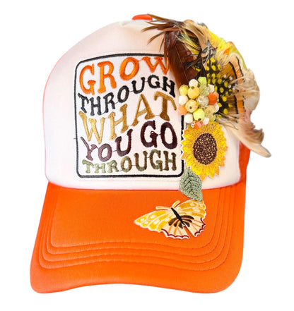 Inspirational Statement Message in Patchwork Embellished with Feathers & Jewels - Avant-Garde Fashionable Trucker Hat