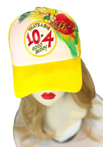 Weekend Retreat Friendship Statement “That’s A BIG 10-4 Good Buddy” Patchwork Adorned Trucker Hats