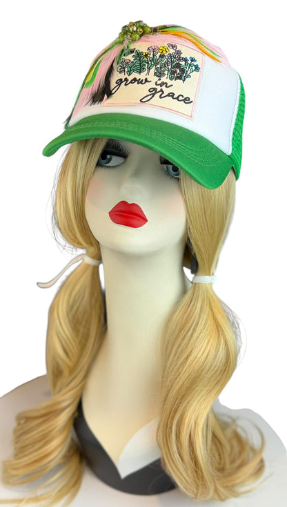 Grow In Grace Statement Patchwork Adorned Avant-Garde Fashionable Trucker Hat