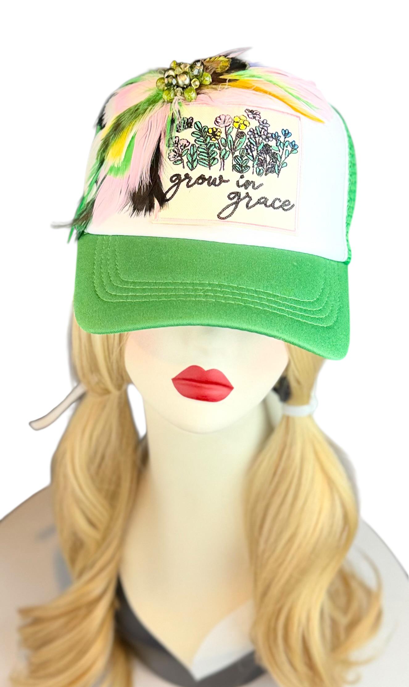 Grow In Grace Statement Patchwork Adorned Avant-Garde Fashionable Trucker Hat