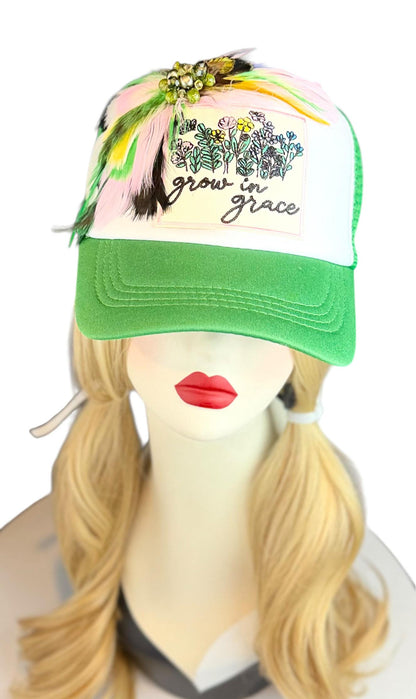 Grow In Grace Statement Patchwork Adorned Avant-Garde Fashionable Trucker Hat