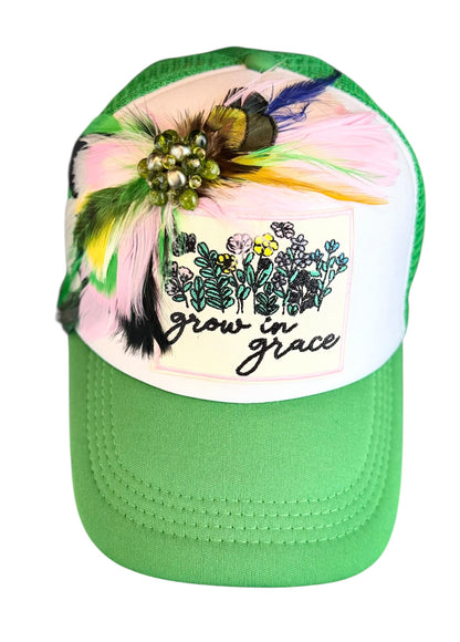 Grow In Grace Statement Patchwork Adorned Avant-Garde Fashionable Trucker Hat