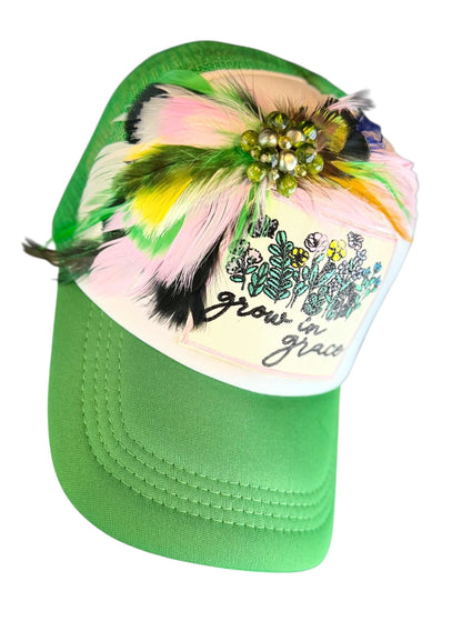 Grow In Grace Statement Patchwork Adorned Avant-Garde Fashionable Trucker Hat