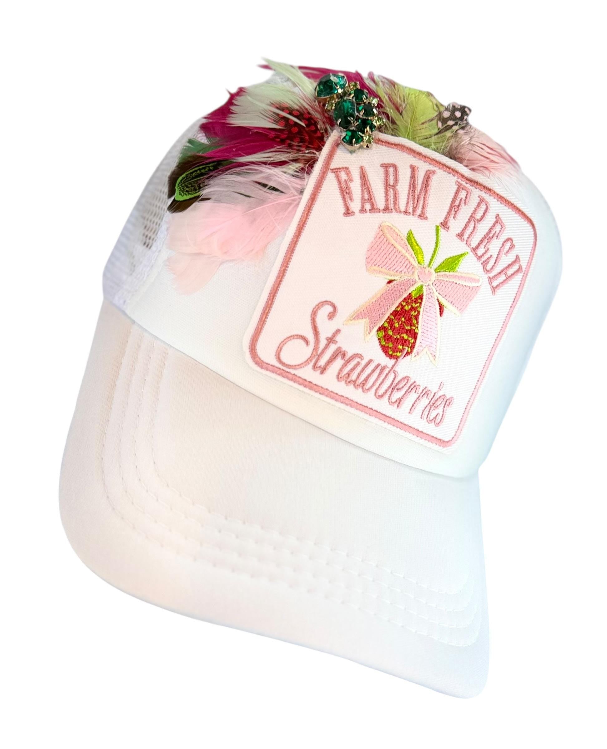 Farm Fresh Strawberries Statement Patchwork Adorned Avant-Garde Fashionable Trucker Hat