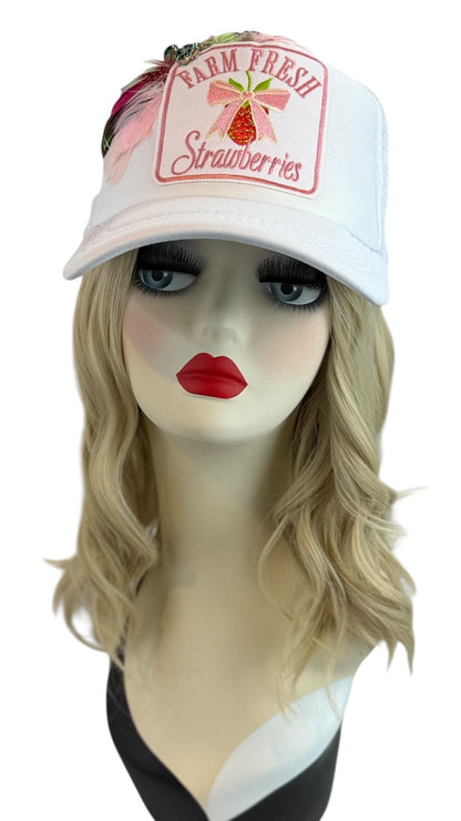 Farm Fresh Strawberries Statement Patchwork Adorned Avant-Garde Fashionable Trucker Hat