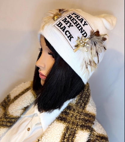 NEW Style Statement “Pray Behind My Back” Patchwork Jeweled Fashionable Winter Hat