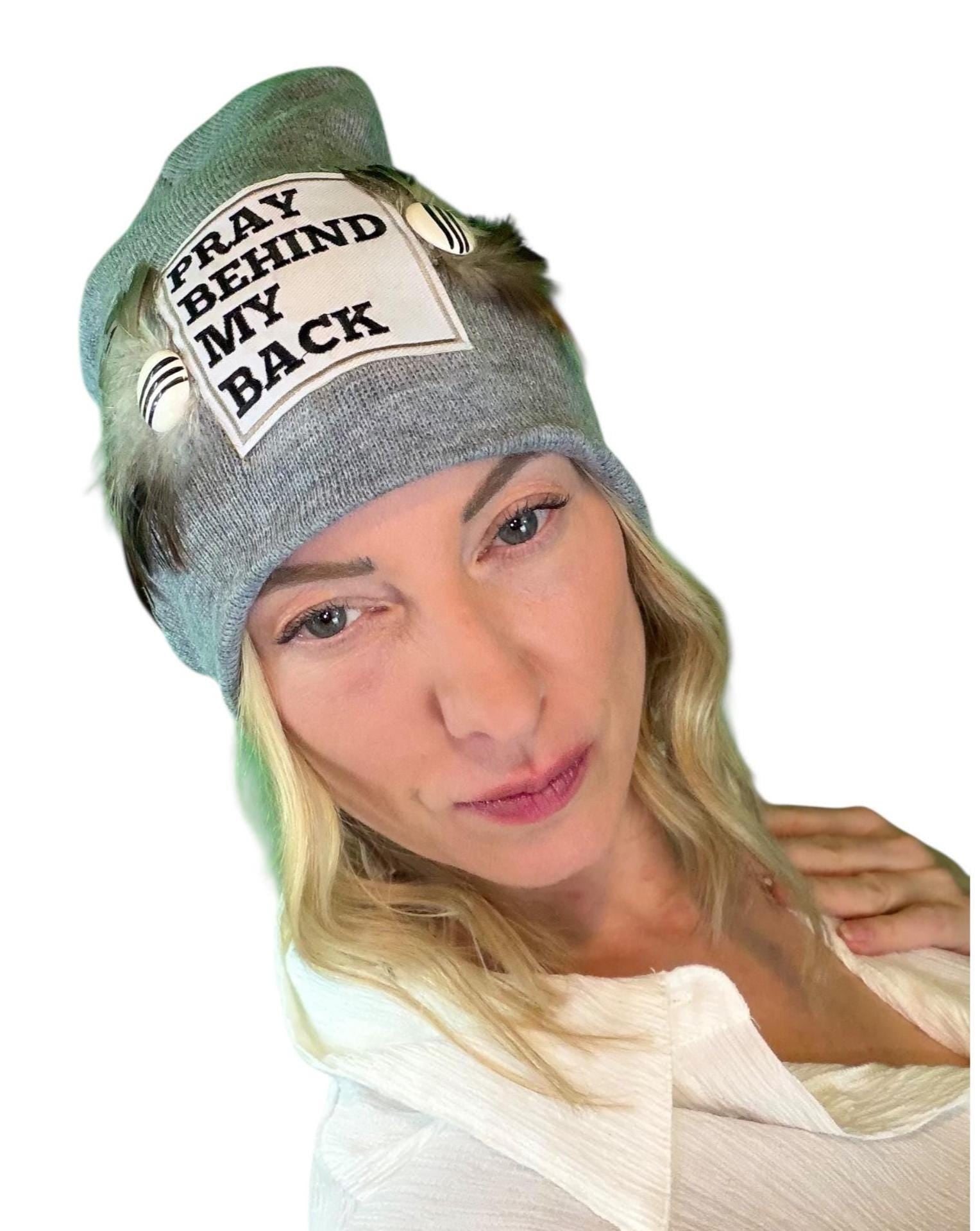 NEW Style Statement “Pray Behind My Back” Patchwork Jeweled Fashionable Winter Hat
