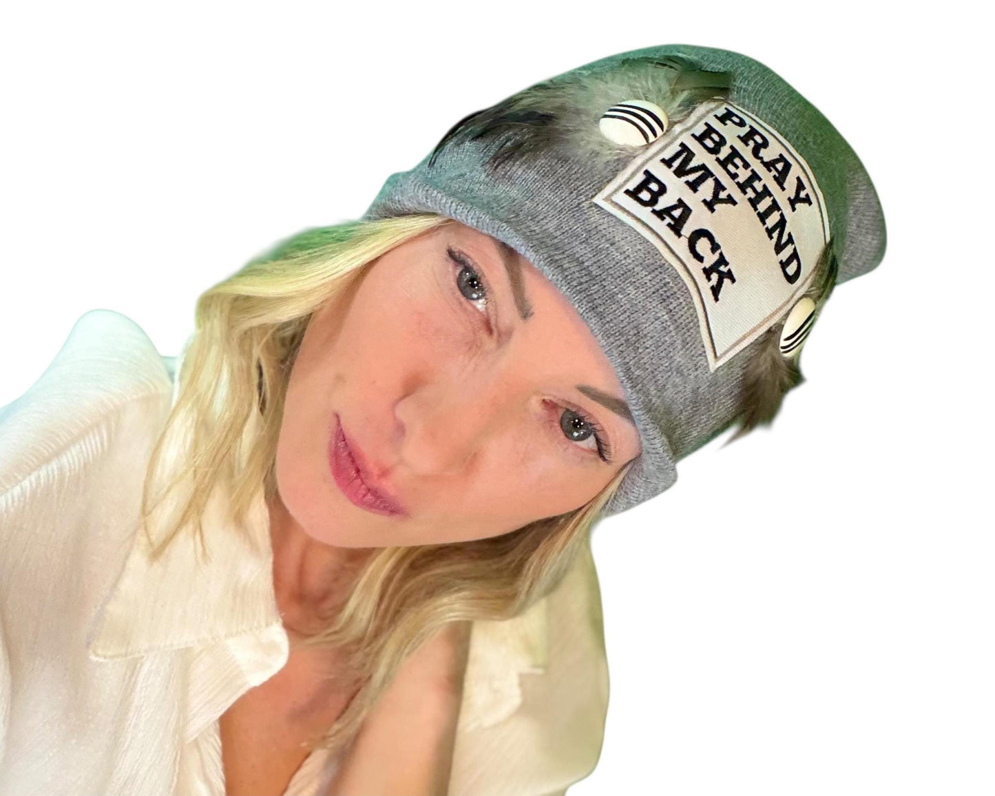 NEW Style Statement “Pray Behind My Back” Patchwork Jeweled Fashionable Winter Hat
