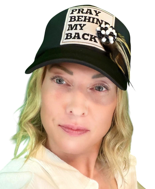 NEW Style Statement “Pray Behind My Back” Patchwork Jeweled Trucker Hat