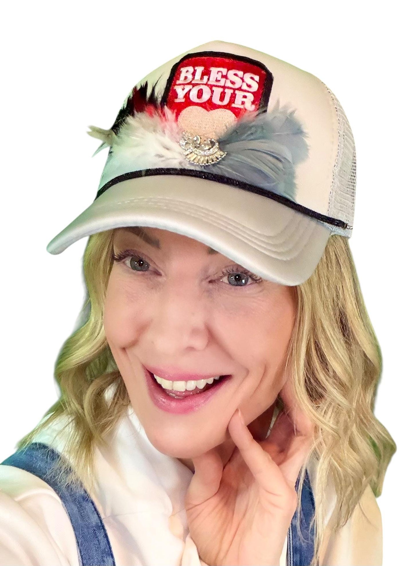 NEW Style Statement “Bless Your Heart” Patchwork Jeweled Trucker Hat