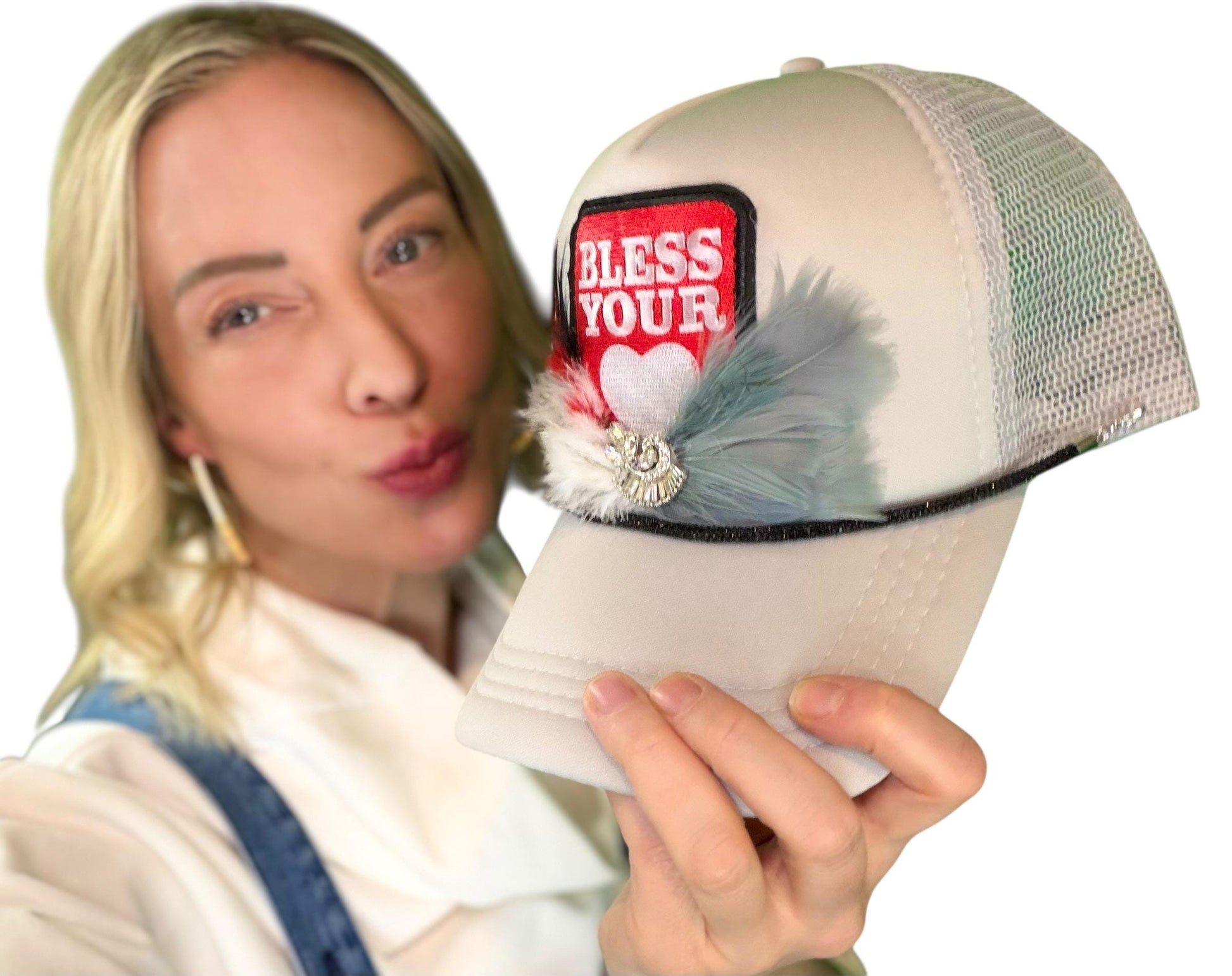 NEW Style Statement “Bless Your Heart” Patchwork Jeweled Trucker Hat