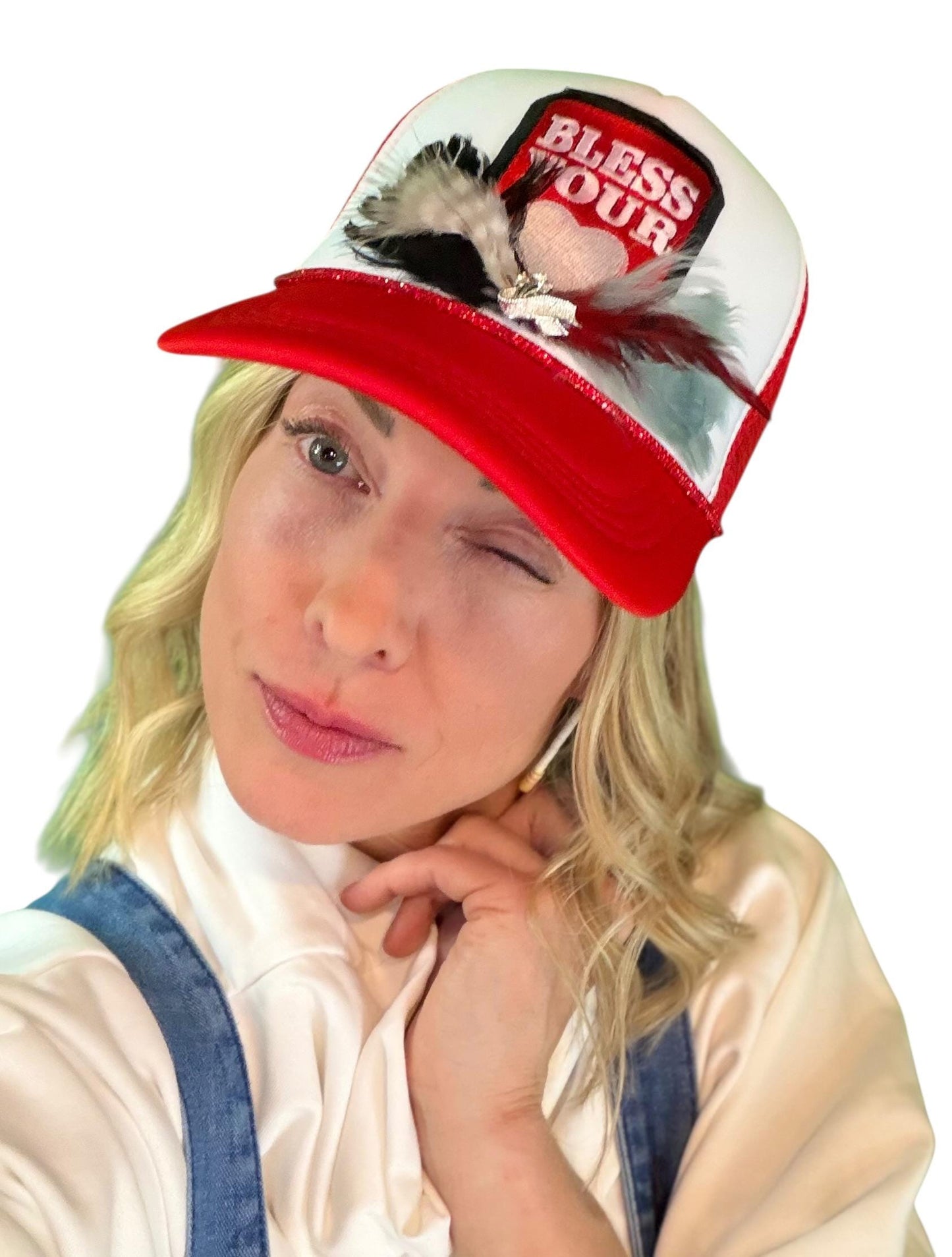 NEW Style Statement “Bless Your Heart” Patchwork Jeweled Trucker Hat