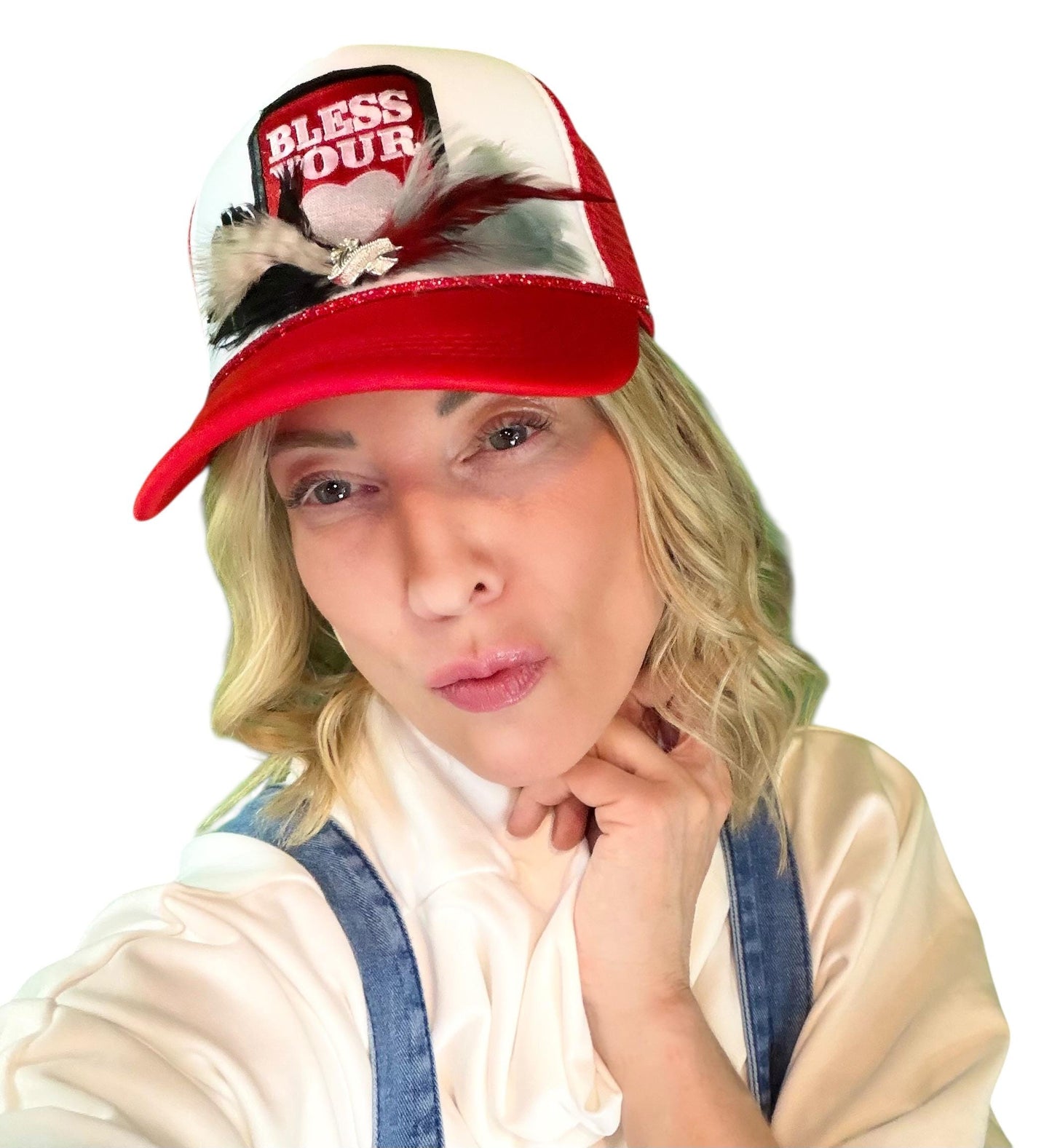 NEW Style Statement “Bless Your Heart” Patchwork Jeweled Trucker Hat