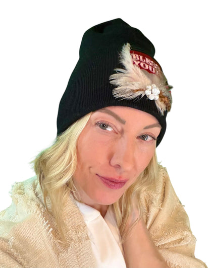 NEW Style Statement “Bless Your Heart” Patchwork Jeweled Fashionable Winter Hat