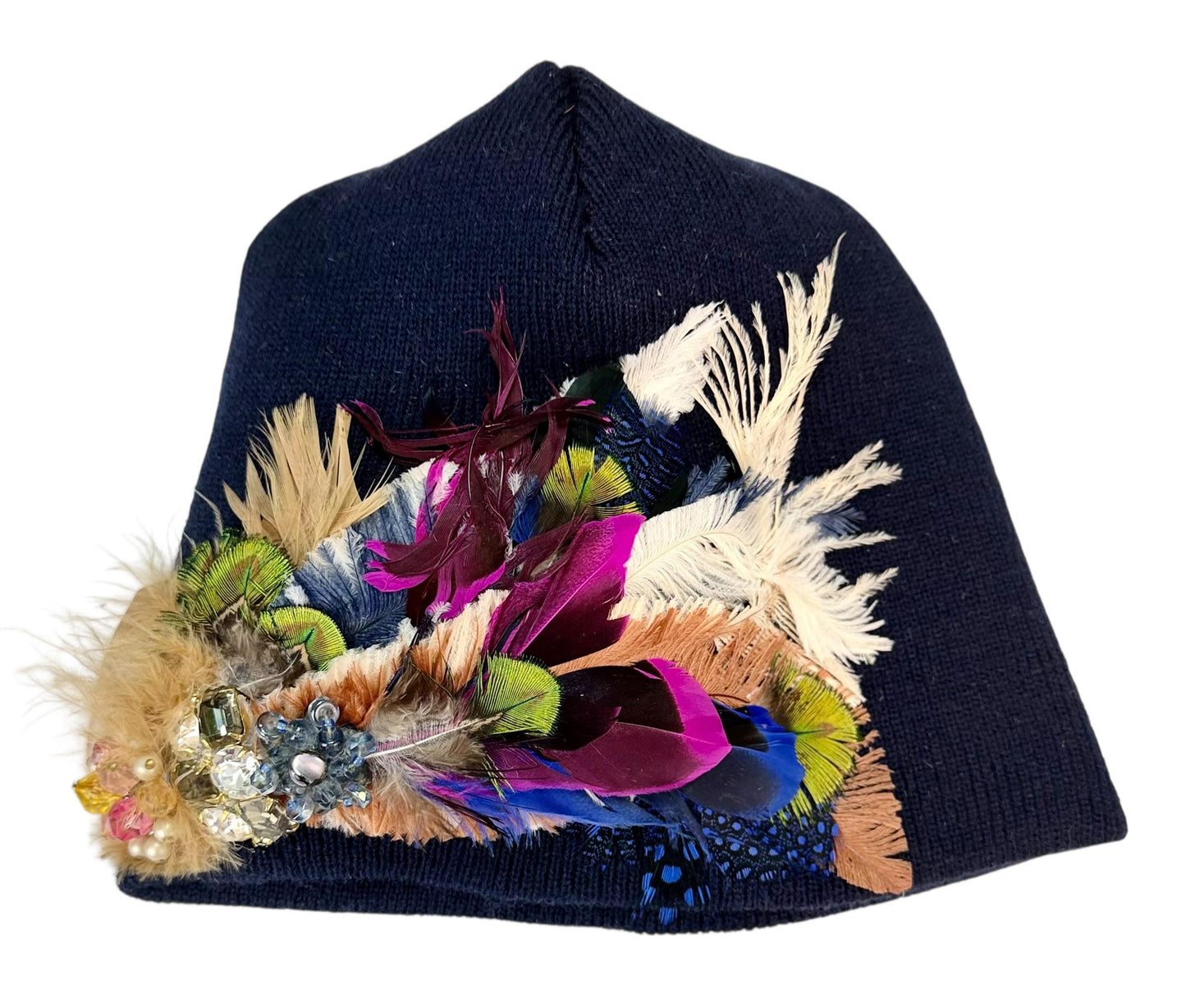 Midnight Radiance Fashionable Statement Flapper Feather & Jeweled Vintage Embellished Hat