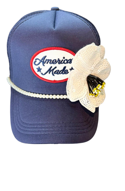 American Made Feathered Style Statement Patchwork Vintage Jeweled Trucker Hat