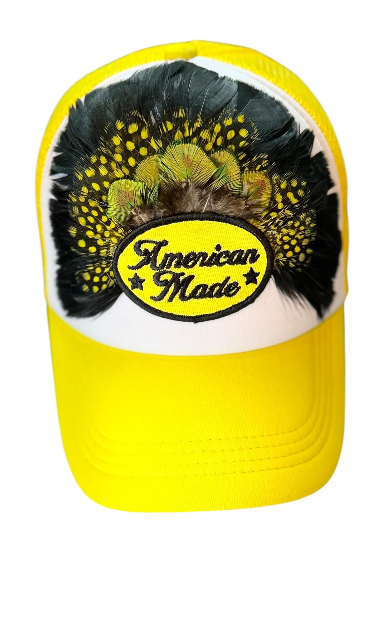 American Made Feathered Style Statement Patchwork Vintage Jeweled Trucker Hat