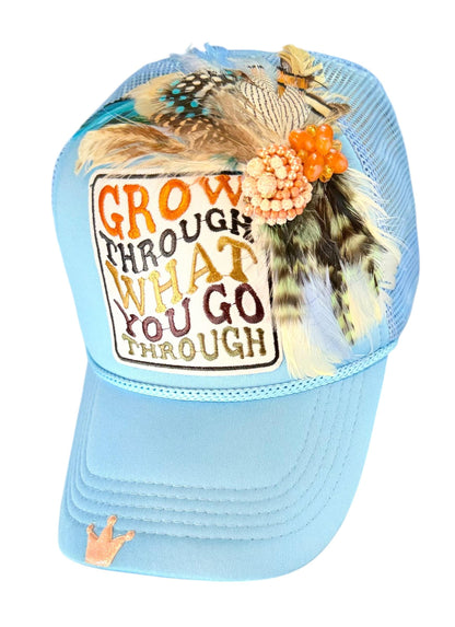 Inspirational Statement Message in Patchwork Embellished with Feathers & Jewels - Avant-Garde Fashionable Trucker Hat
