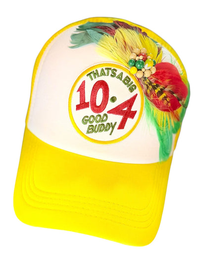 Weekend Retreat Friendship Statement “That’s A BIG 10-4 Good Buddy” Patchwork Adorned Trucker Hats