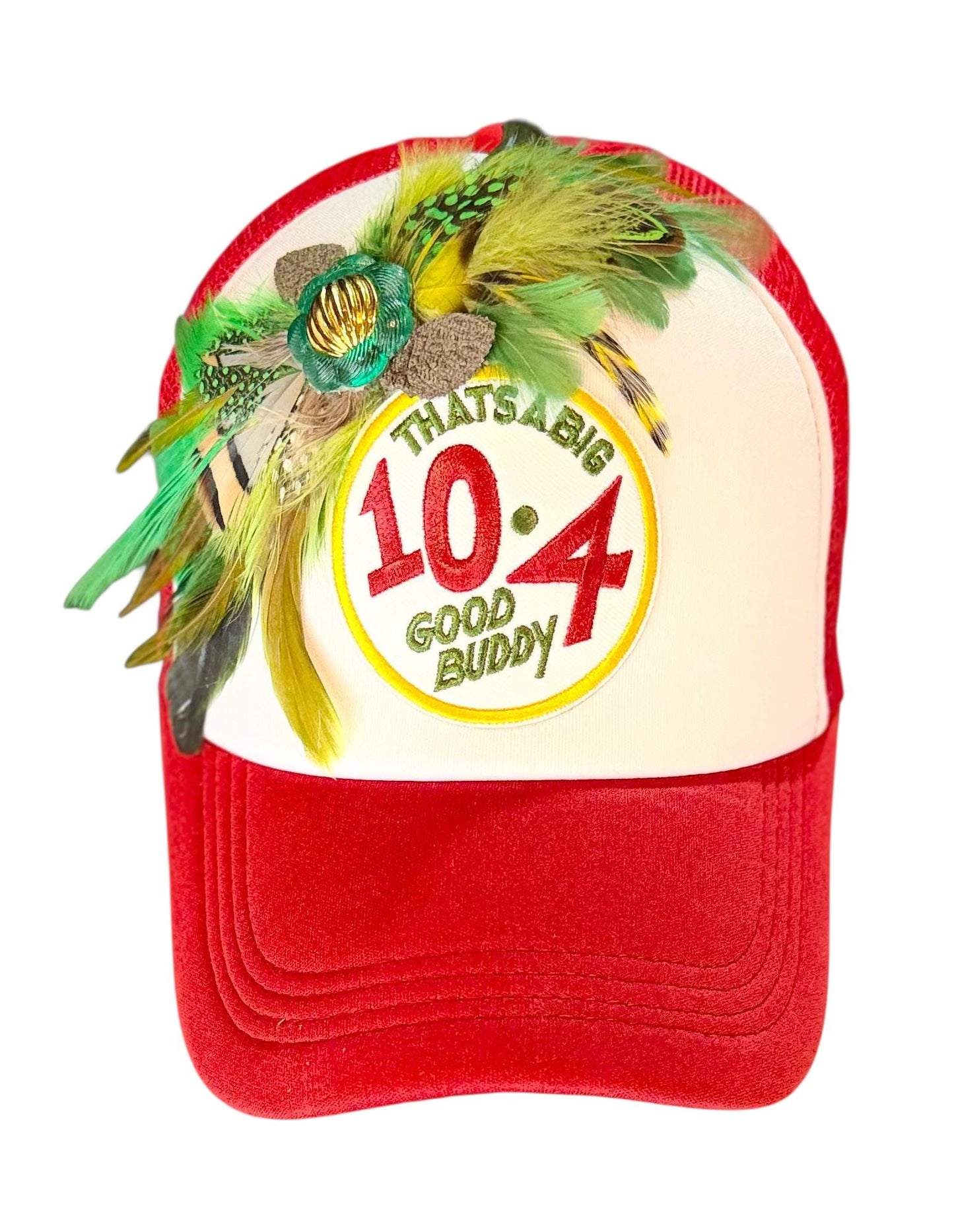 Weekend Retreat Friendship Statement “That’s A BIG 10-4 Good Buddy” Patchwork Adorned Trucker Hats