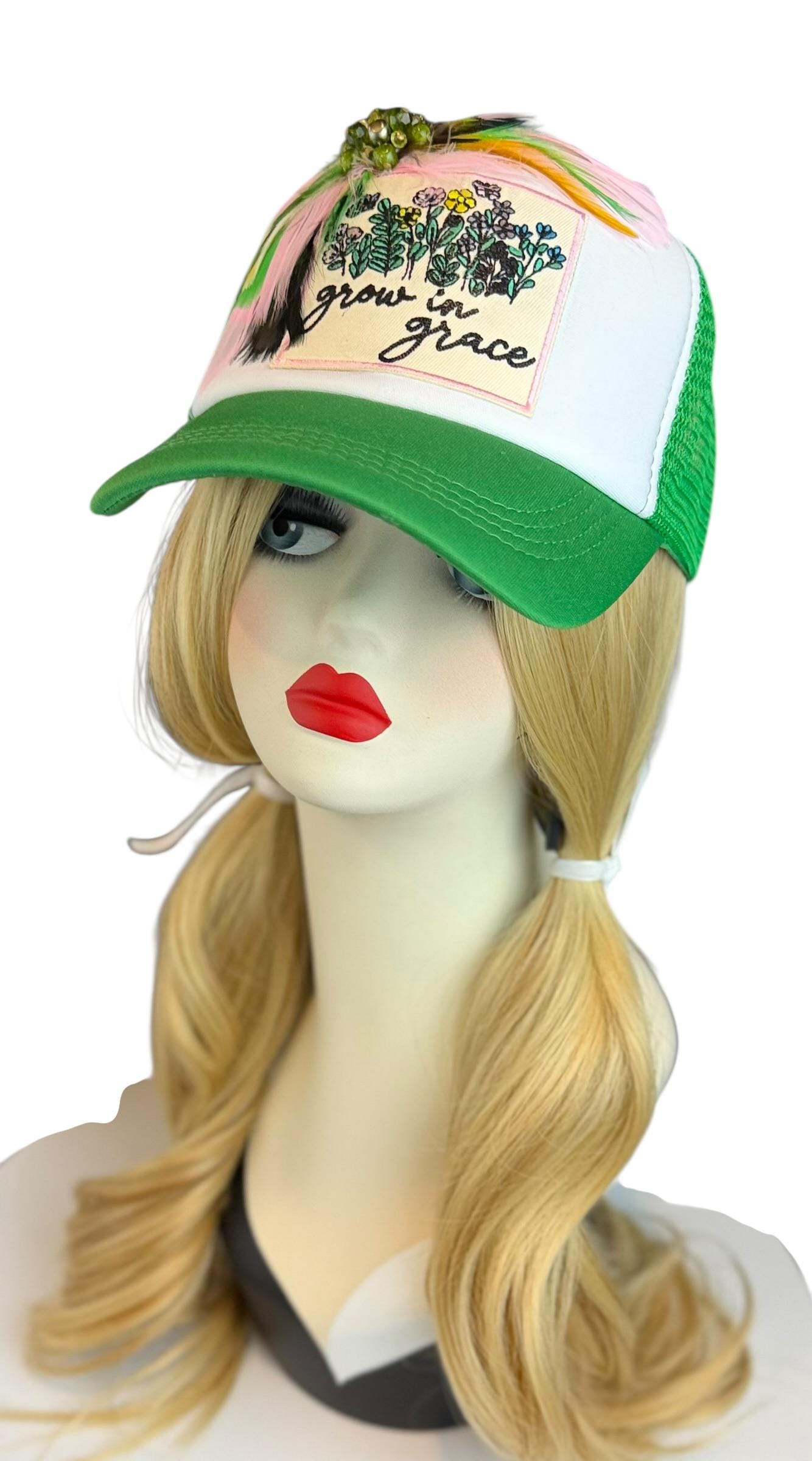 Grow In Grace Statement Patchwork Adorned Avant-Garde Fashionable Trucker Hat