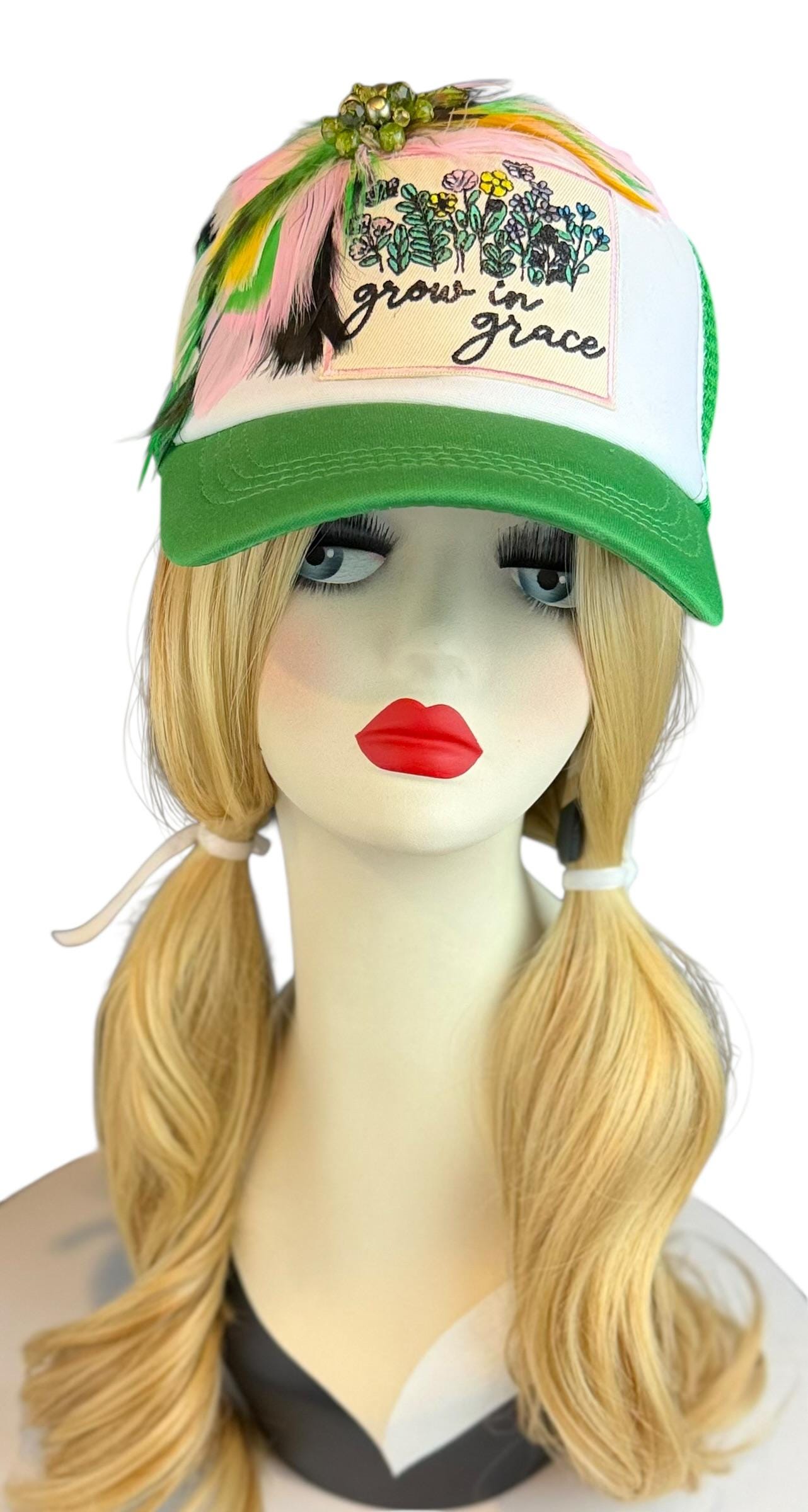 Grow In Grace Statement Patchwork Adorned Avant-Garde Fashionable Trucker Hat