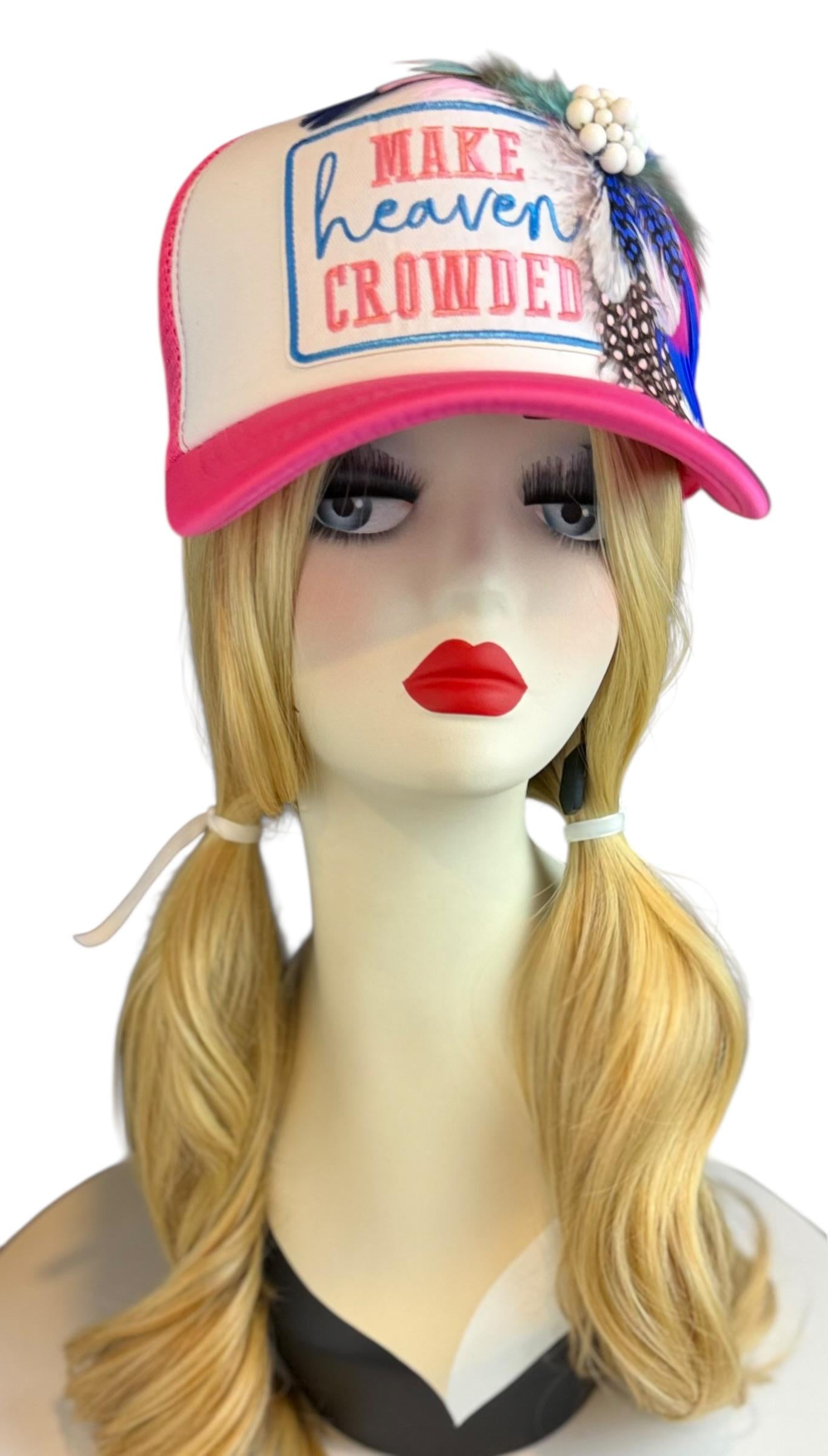 Make Heaven Crowded Statement Patchwork Feathered & Jeweled Avant-Garde Fashionable Trucker Hat