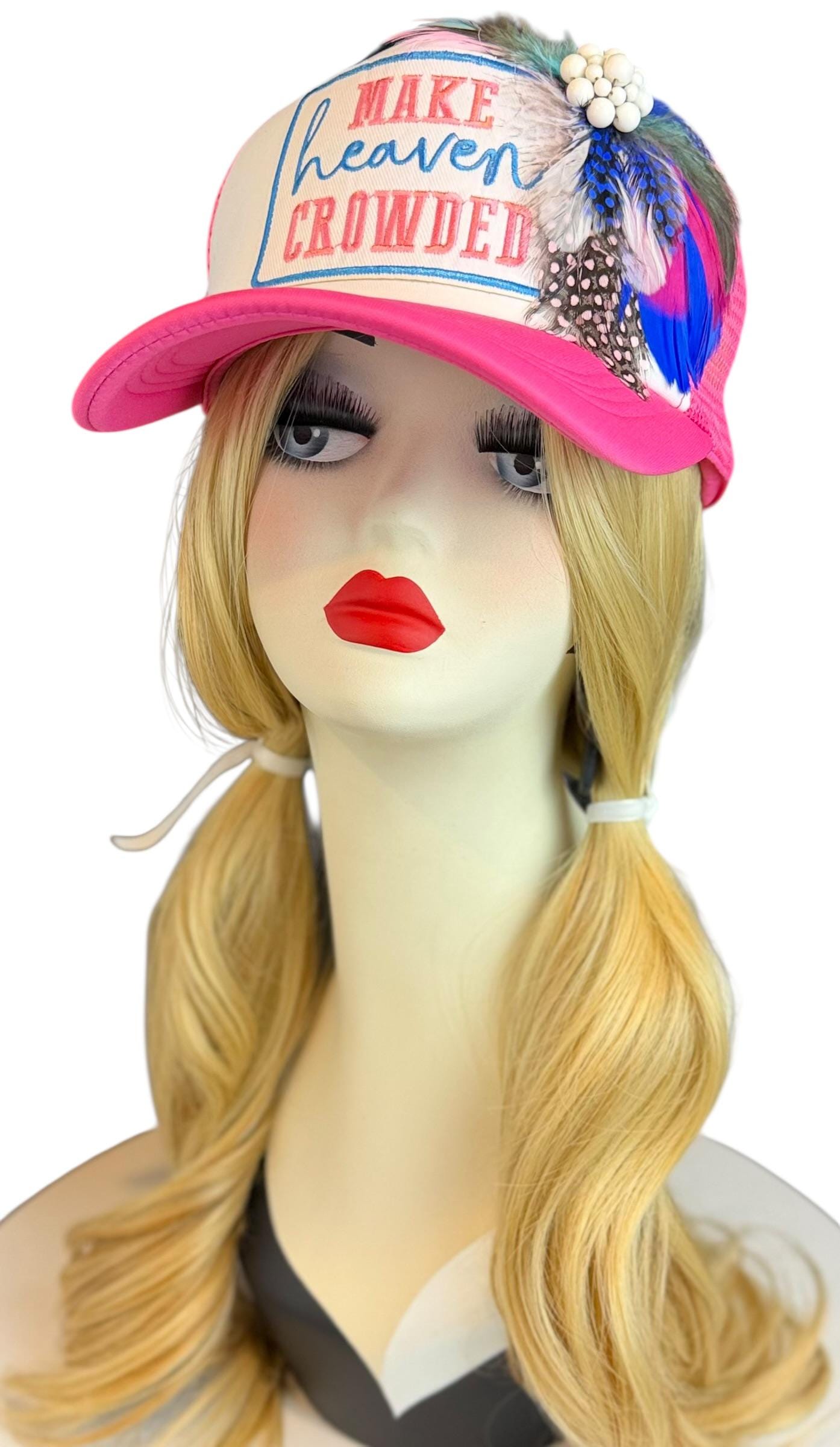 Make Heaven Crowded Statement Patchwork Feathered & Jeweled Avant-Garde Fashionable Trucker Hat