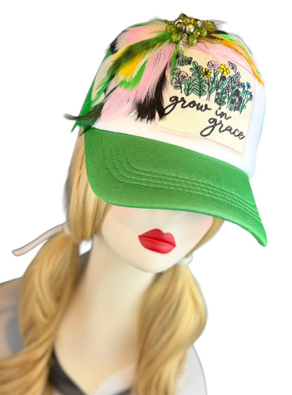 Grow In Grace Statement Patchwork Adorned Avant-Garde Fashionable Trucker Hat
