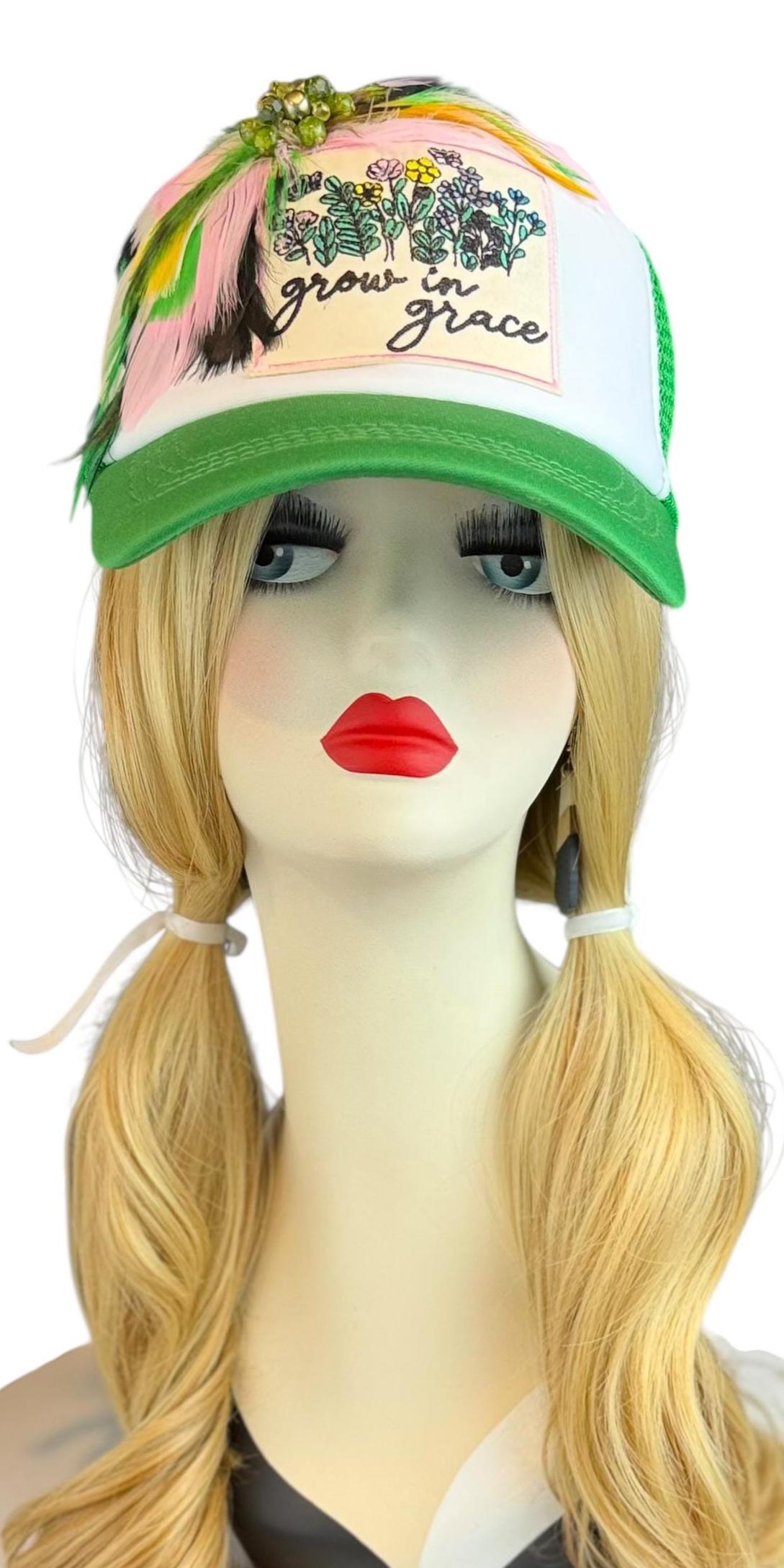 Grow In Grace Statement Patchwork Adorned Avant-Garde Fashionable Trucker Hat