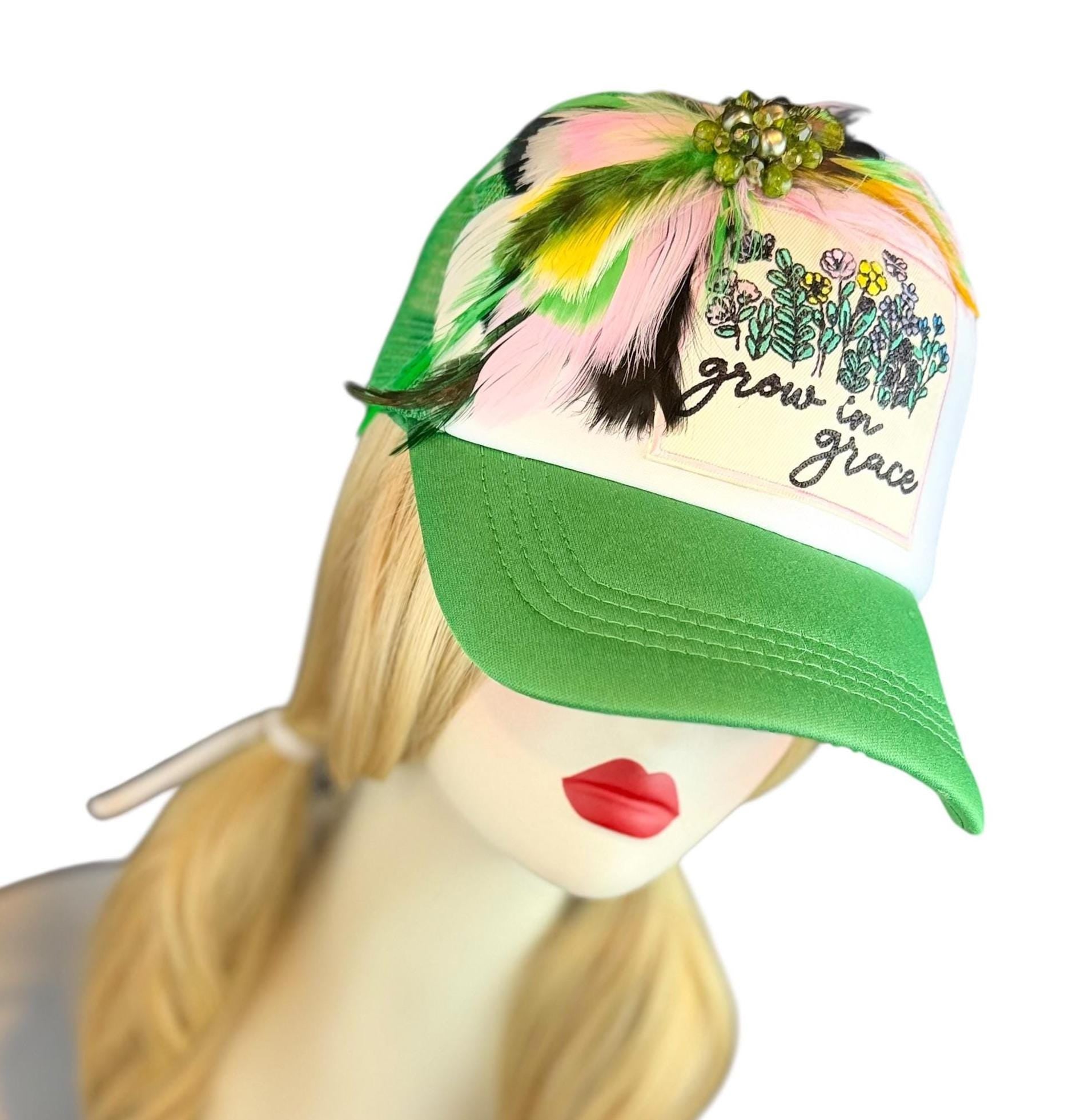 Grow In Grace Statement Patchwork Adorned Avant-Garde Fashionable Trucker Hat