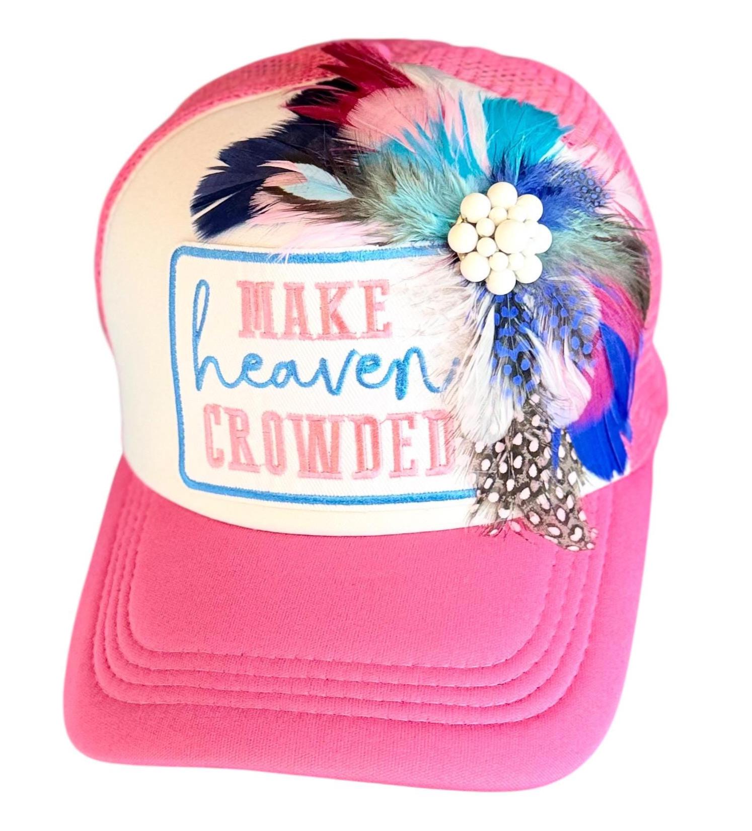 Make Heaven Crowded Statement Patchwork Feathered & Jeweled Avant-Garde Fashionable Trucker Hat