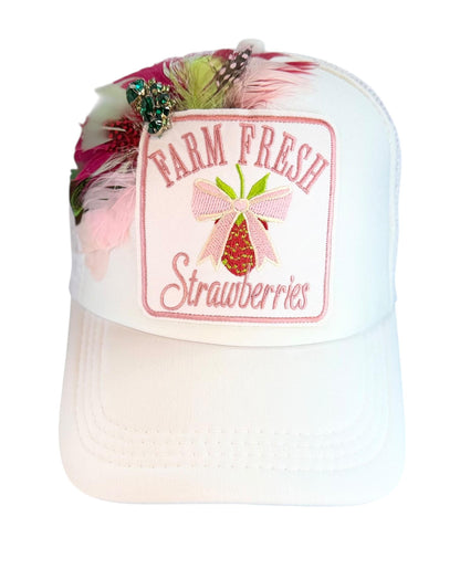 Farm Fresh Strawberries Statement Patchwork Adorned Avant-Garde Fashionable Trucker Hat