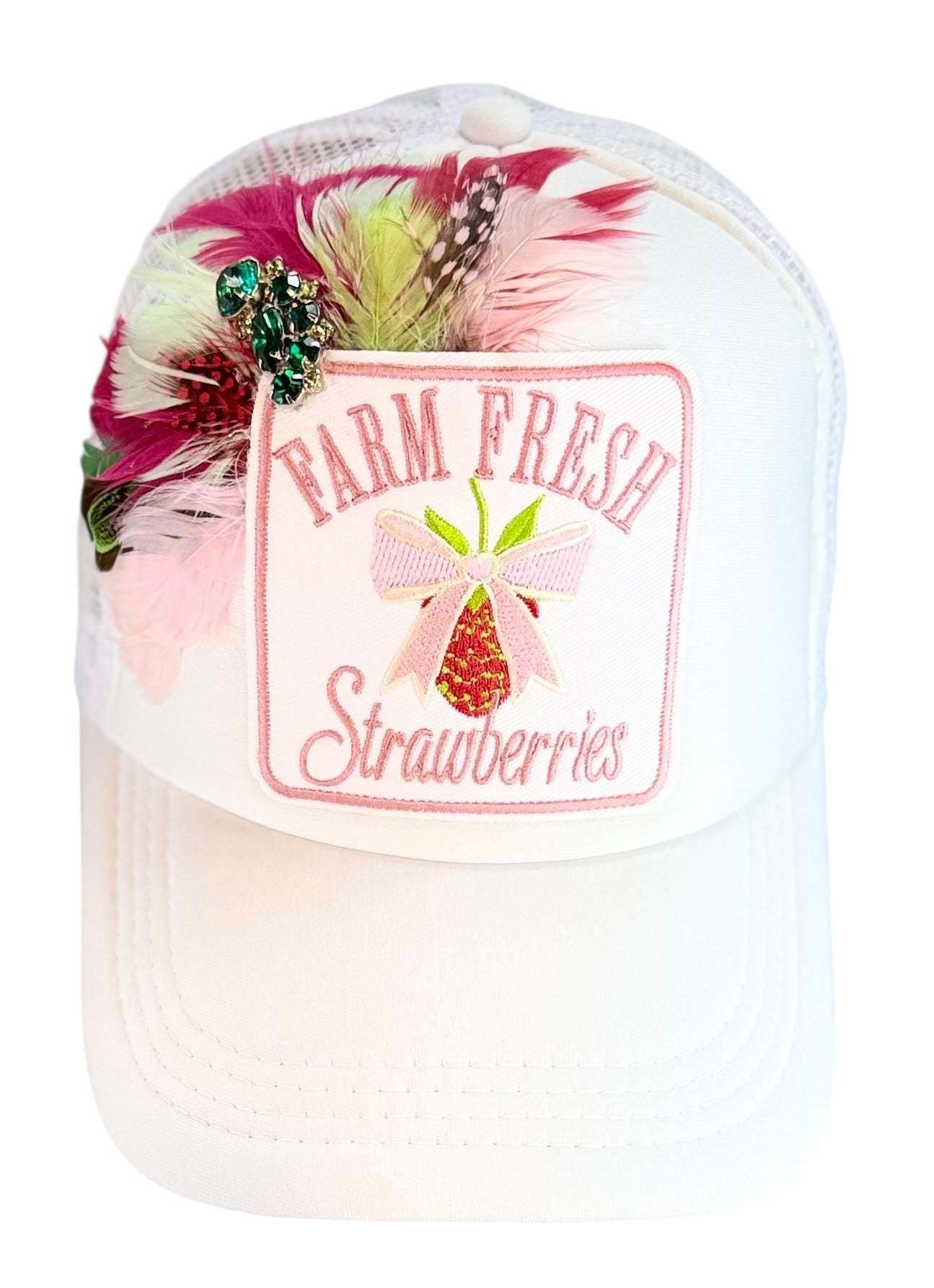 Farm Fresh Strawberries Statement Patchwork Adorned Avant-Garde Fashionable Trucker Hat