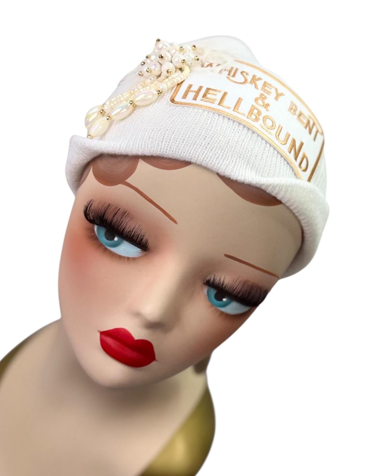 Whiskey Bent & HellBound Statement Patchwork Vintage Jeweled Embellished Fashionable Beanie