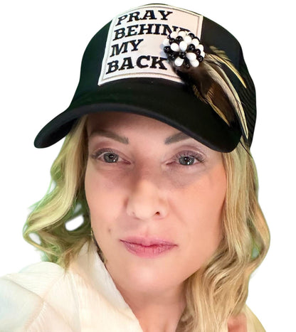 NEW Style Statement “Pray Behind My Back” Patchwork Jeweled Trucker Hat