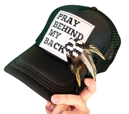 NEW Style Statement “Pray Behind My Back” Patchwork Jeweled Trucker Hat