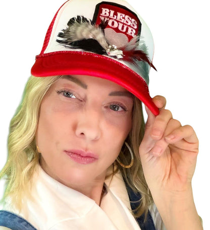 NEW Style Statement “Bless Your Heart” Patchwork Jeweled Trucker Hat