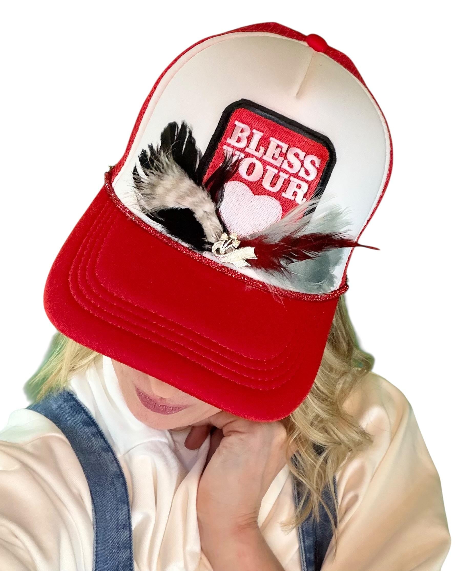 NEW Style Statement “Bless Your Heart” Patchwork Jeweled Trucker Hat