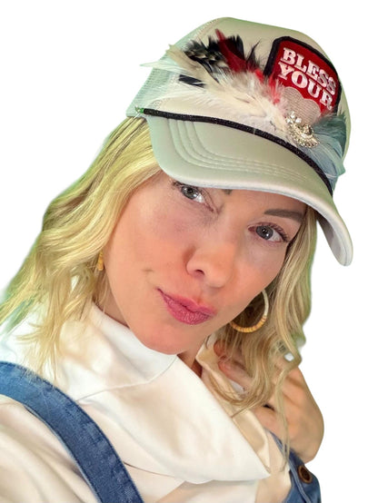 NEW Style Statement “Bless Your Heart” Patchwork Jeweled Trucker Hat