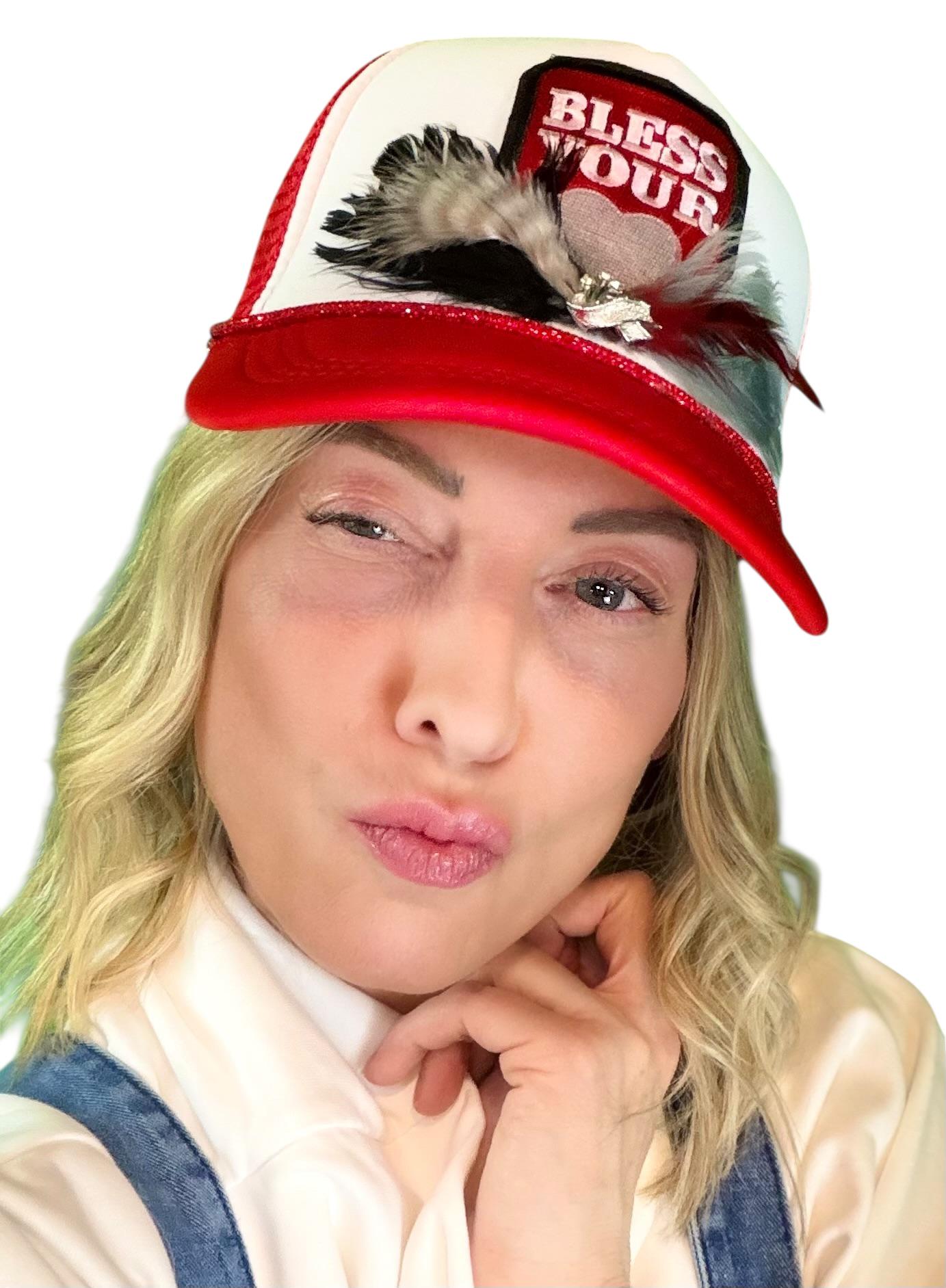 NEW Style Statement “Bless Your Heart” Patchwork Jeweled Trucker Hat