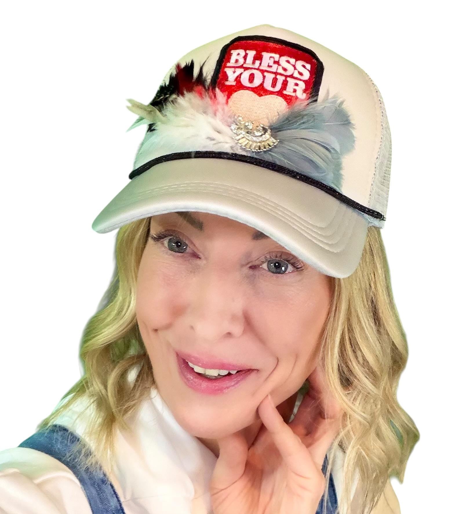 NEW Style Statement “Bless Your Heart” Patchwork Jeweled Trucker Hat