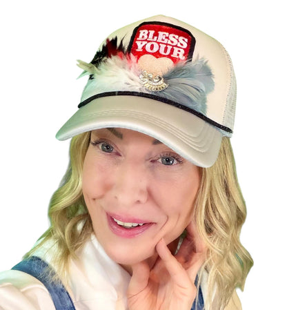 NEW Style Statement “Bless Your Heart” Patchwork Jeweled Trucker Hat