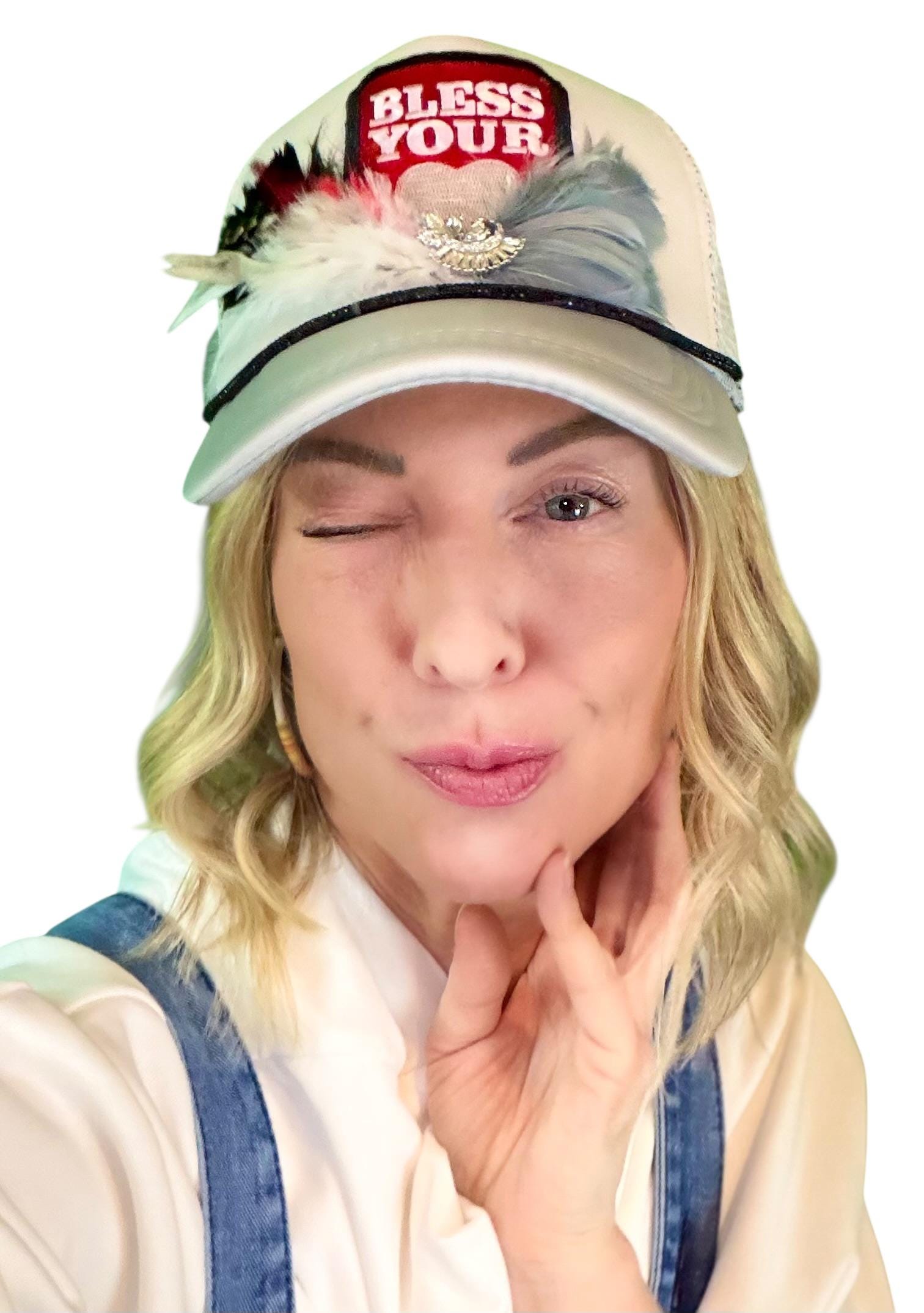 NEW Style Statement “Bless Your Heart” Patchwork Jeweled Trucker Hat