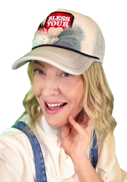 NEW Style Statement “Bless Your Heart” Patchwork Jeweled Trucker Hat