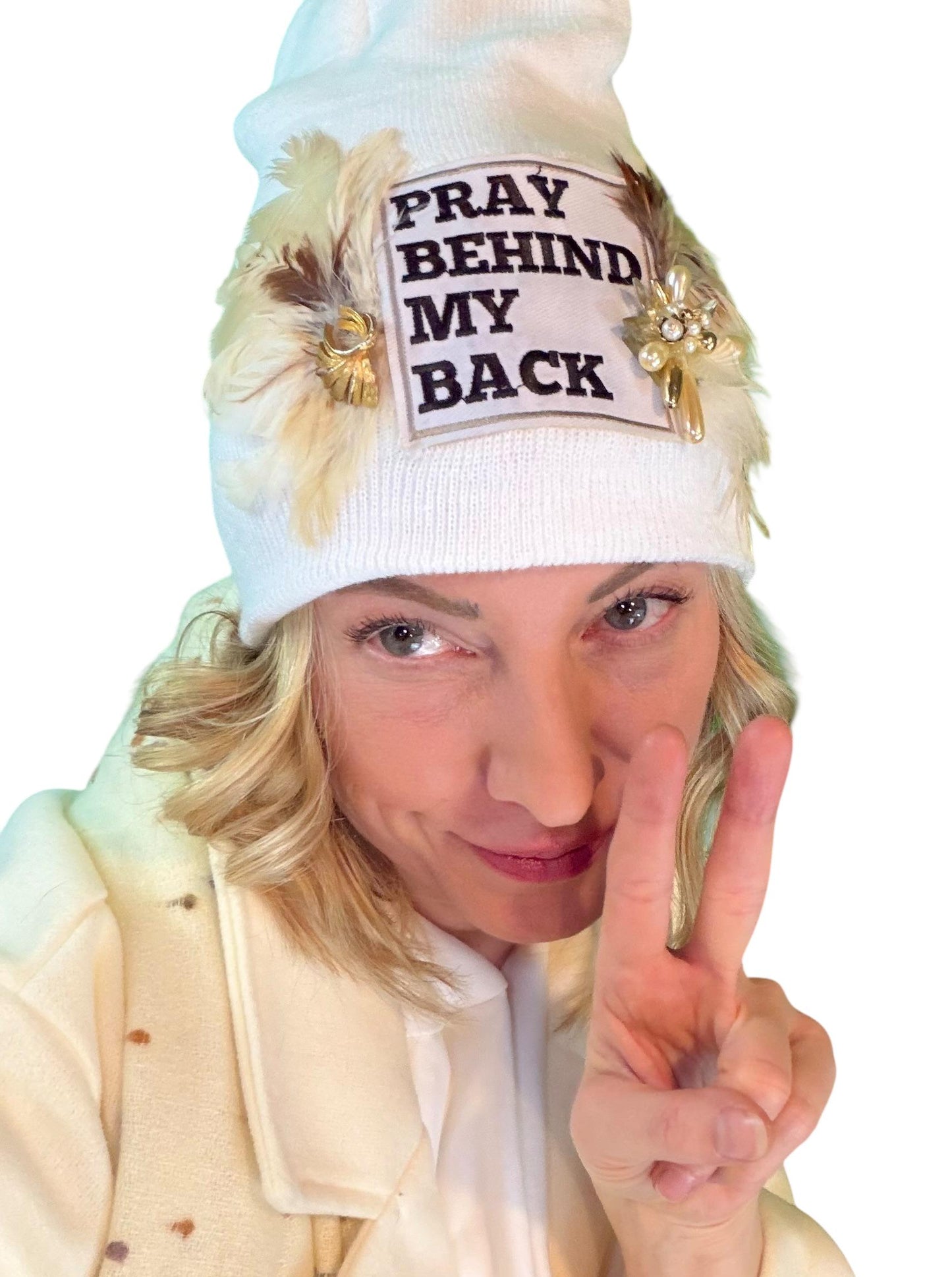 NEW Style Statement “Pray Behind My Back” Patchwork Jeweled Fashionable Winter Hat