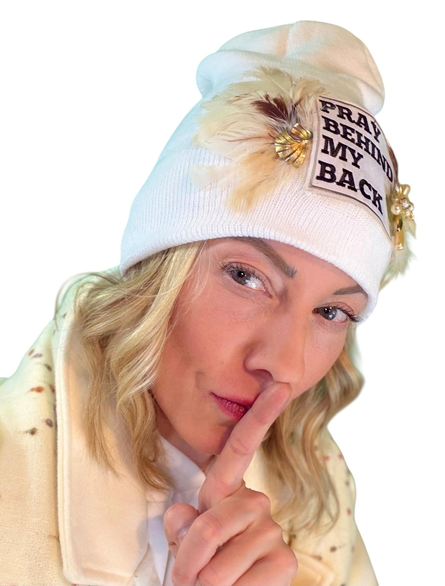 NEW Style Statement “Pray Behind My Back” Patchwork Jeweled Fashionable Winter Hat