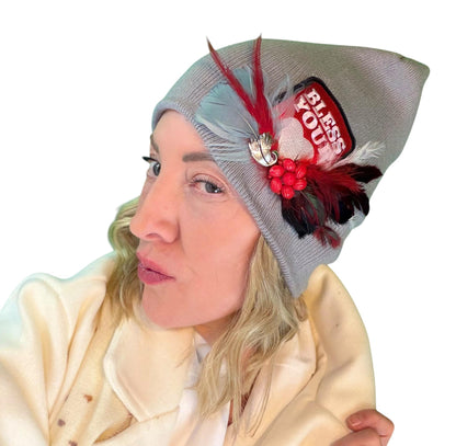 NEW Style Statement “Bless Your Heart” Patchwork Jeweled Fashionable Winter Hat